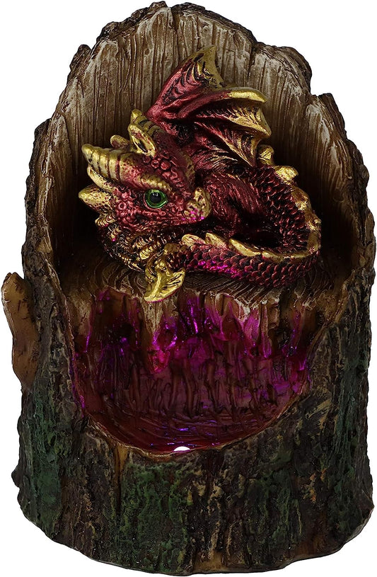 Hatchling Red Dragon in Tree Trunk Light Up Figurine